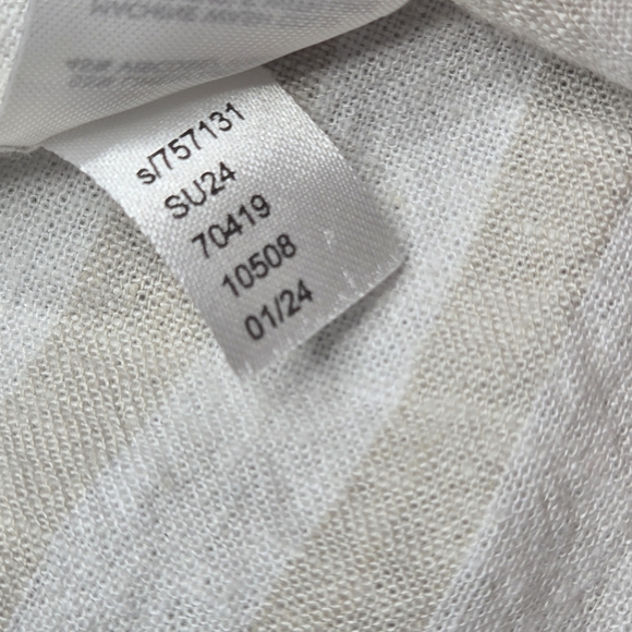 Loft Petites Striped Tie Front Linen Blend Button Up Shirt Beige White Size SP - Picture 11 of 11